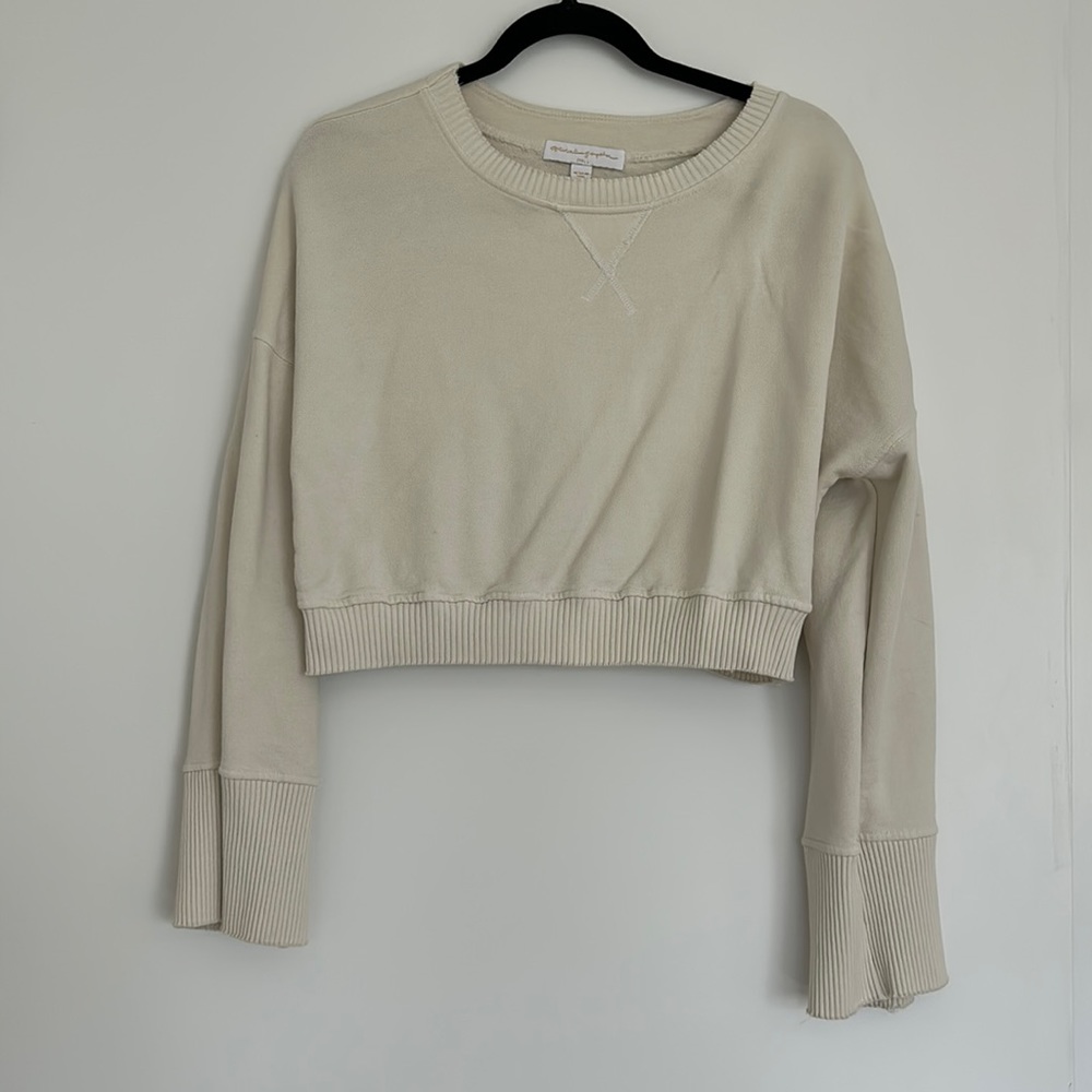 Spiritual gangster Cream cropped sweatshirt with bell sleeves